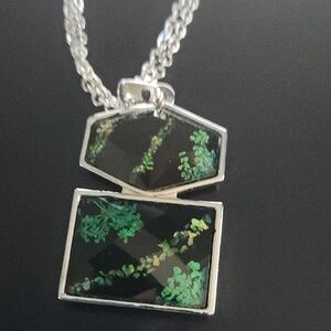 Silver Pendant Necklace with Green Accents